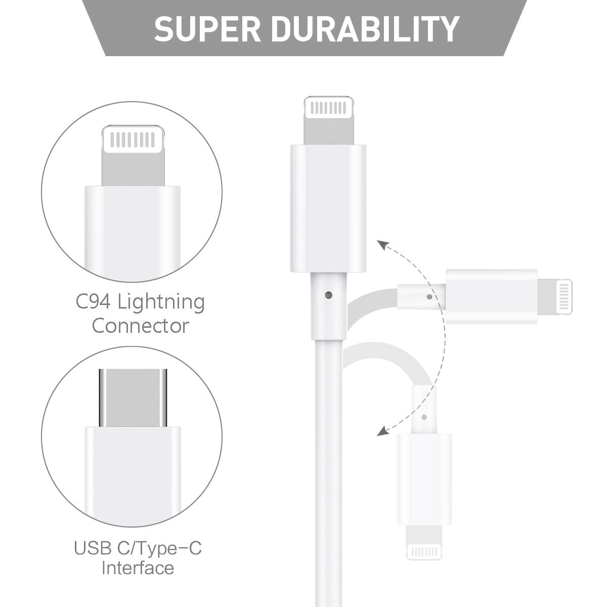 Cable USB C a Lightning de 3 pies con certificación Apple MFi para iPhone