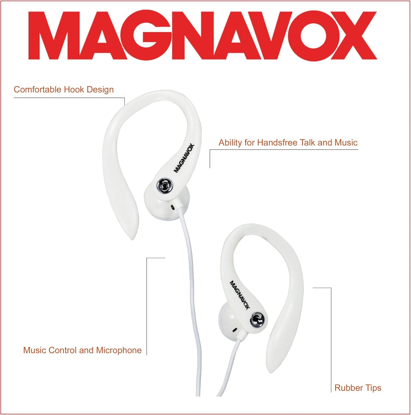 Magnavox MHP4854-WH Auriculares Con Gancho Oreja Y Micrófono