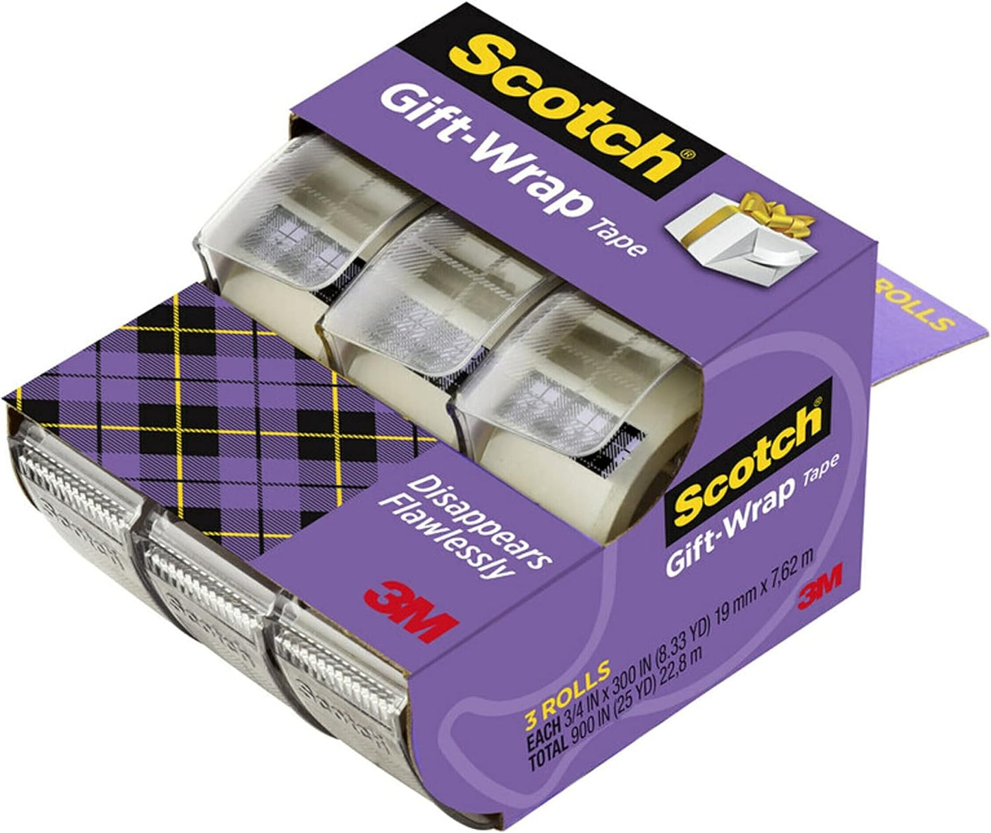 Scotch Cinta de regalo, 3 rollos, cinta adhesiva para las día festivo, 3/4 x 300 pulgadas