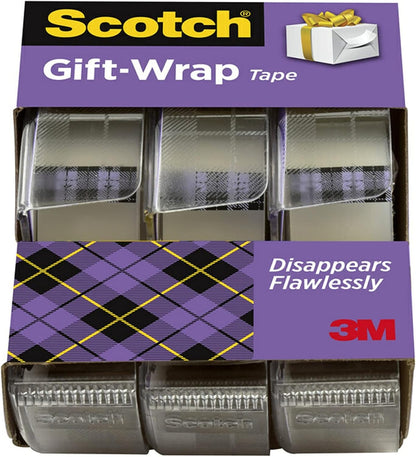 Scotch Cinta de regalo, 3 rollos, cinta adhesiva para las día festivo, 3/4 x 300 pulgadas