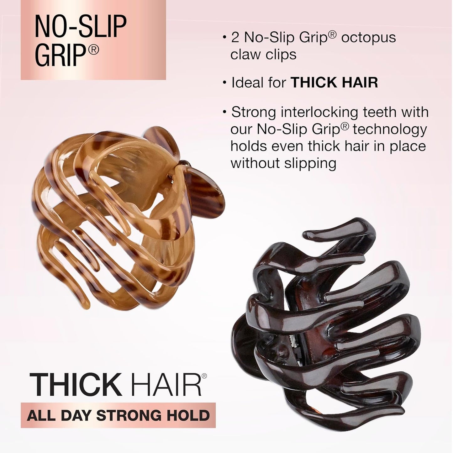 Pinzas para el cabello con forma de pulpo de agarre mediano No-Slip Grip®, paquete de 2