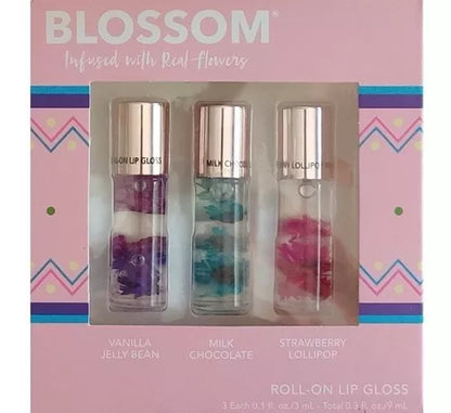 Blossom Gloss Roll On Lip Set 3 Piezas Color Vanilla / Chocolate / Strawberry